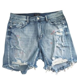 Judy Blue Paint Splatter Distressed Cut-Off Jean Shorts